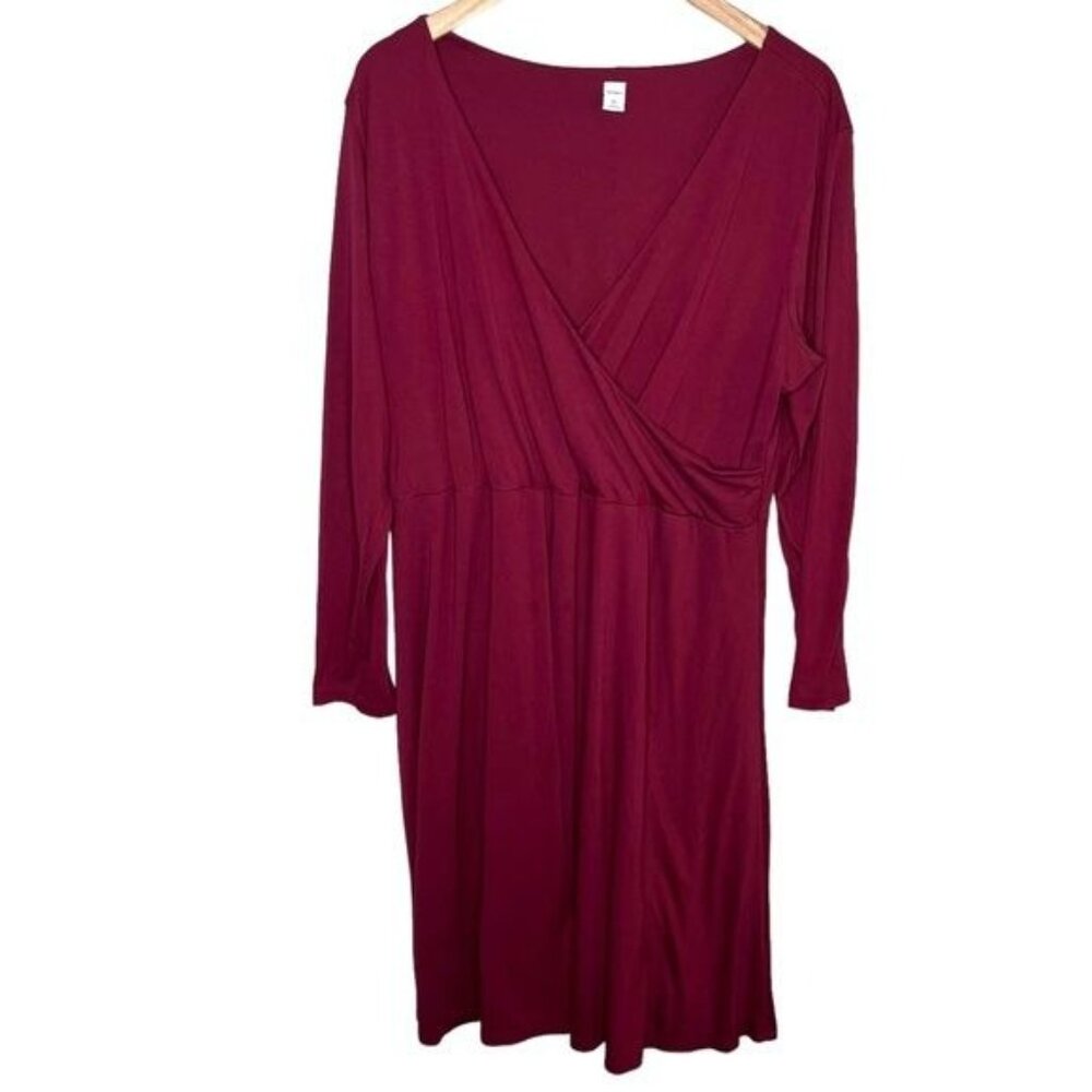 Old navy burgundy wine red v-neck long sleeve Knee Length Casual dress xxl
